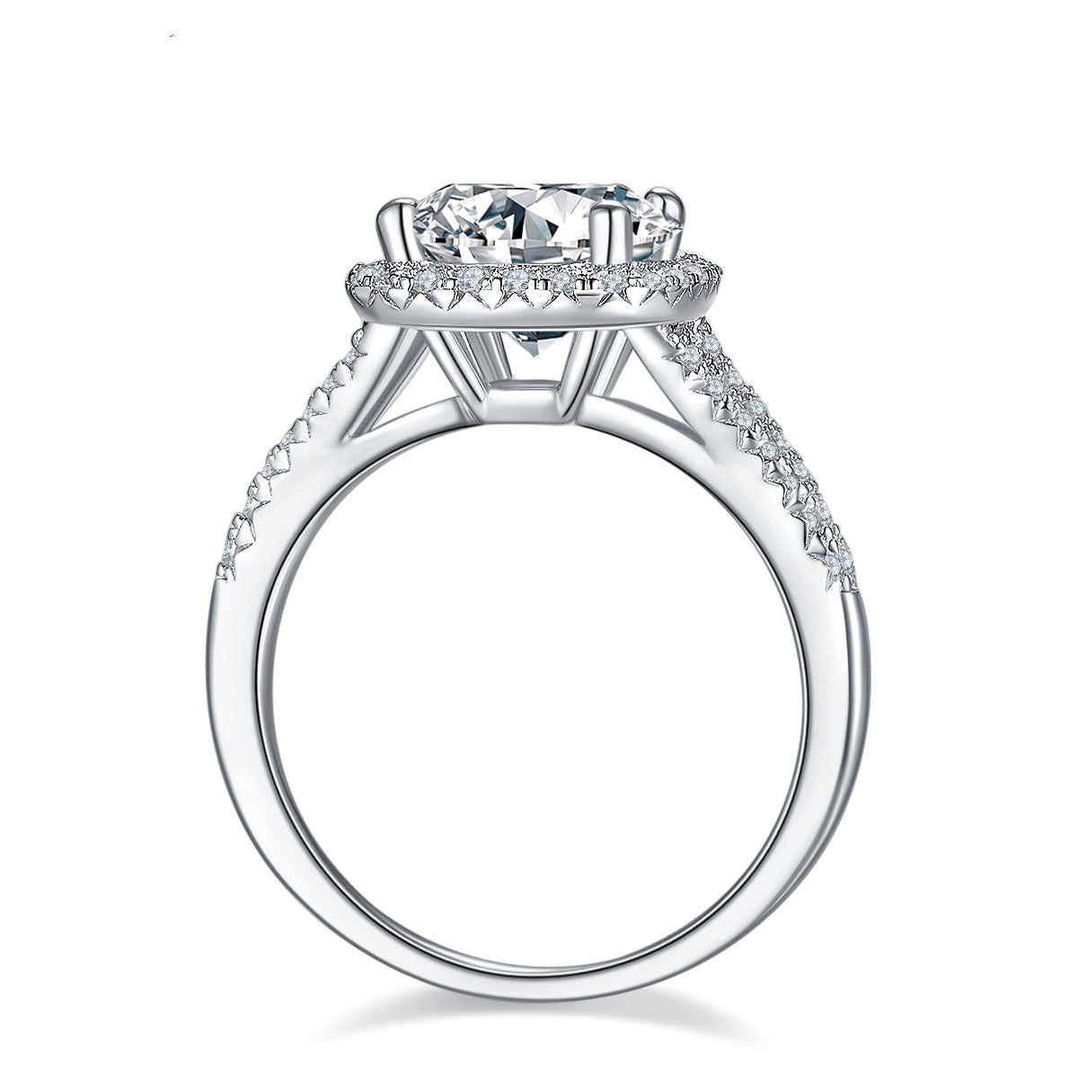 RENAN — White Gold Moissanite Ring in 925 Silver with Sharp Detail