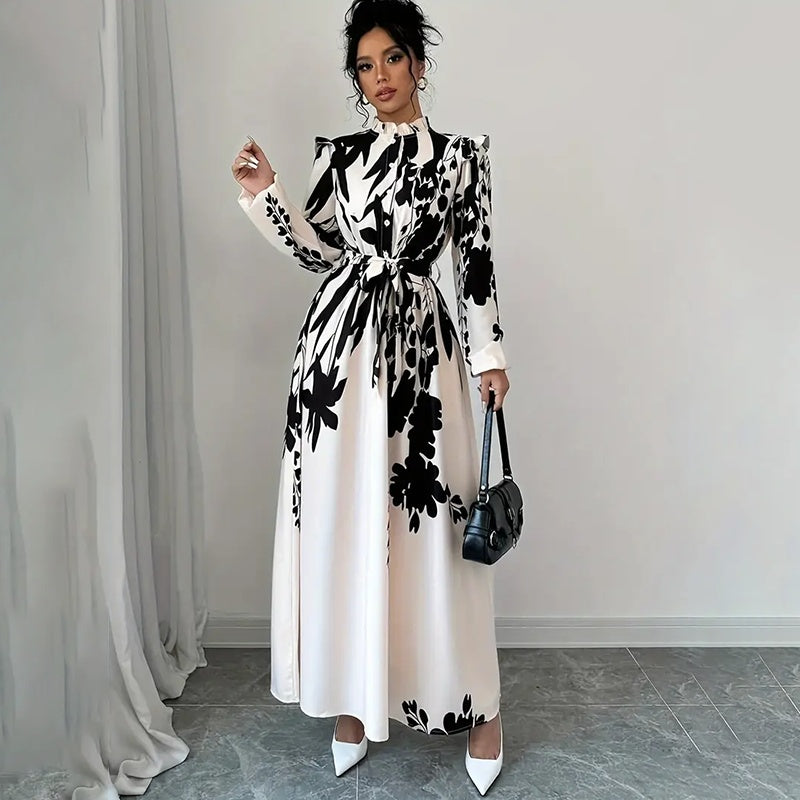 VANAN — Floral Maxi Dress with Soft Statement Drape