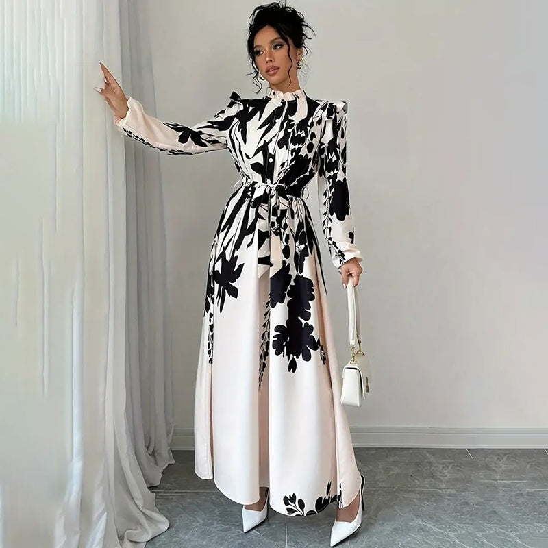 VANAN — Floral Maxi Dress with Soft Statement Drape