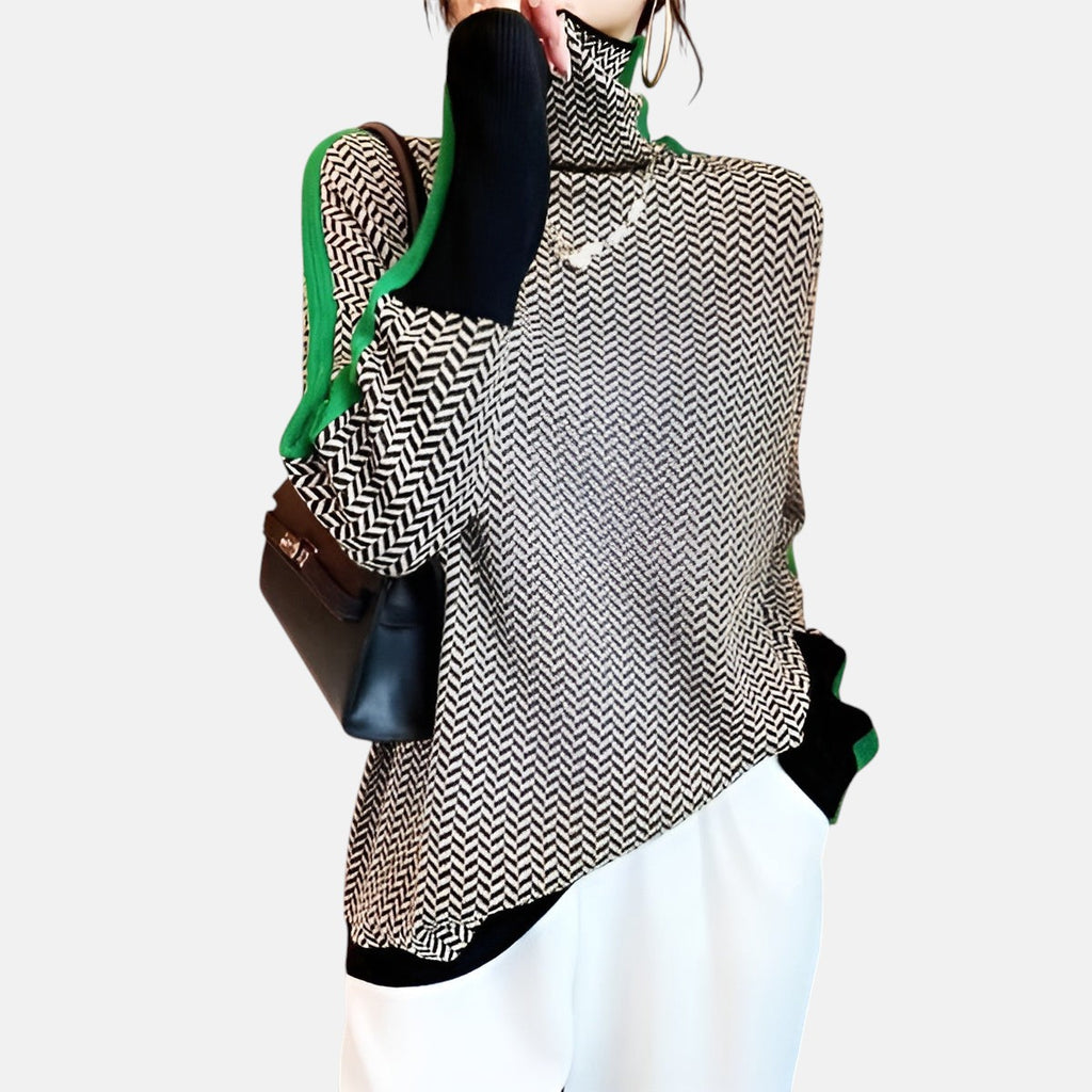CAELON — Couture Stripe Turtleneck Sweater for Women