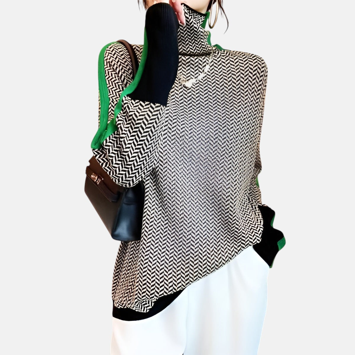 CAELON — Couture Stripe Turtleneck Sweater for Women