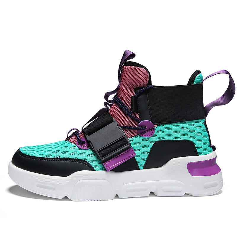 LUXOR — Men's High-Top Mesh Sneakers with Buckle Straps
