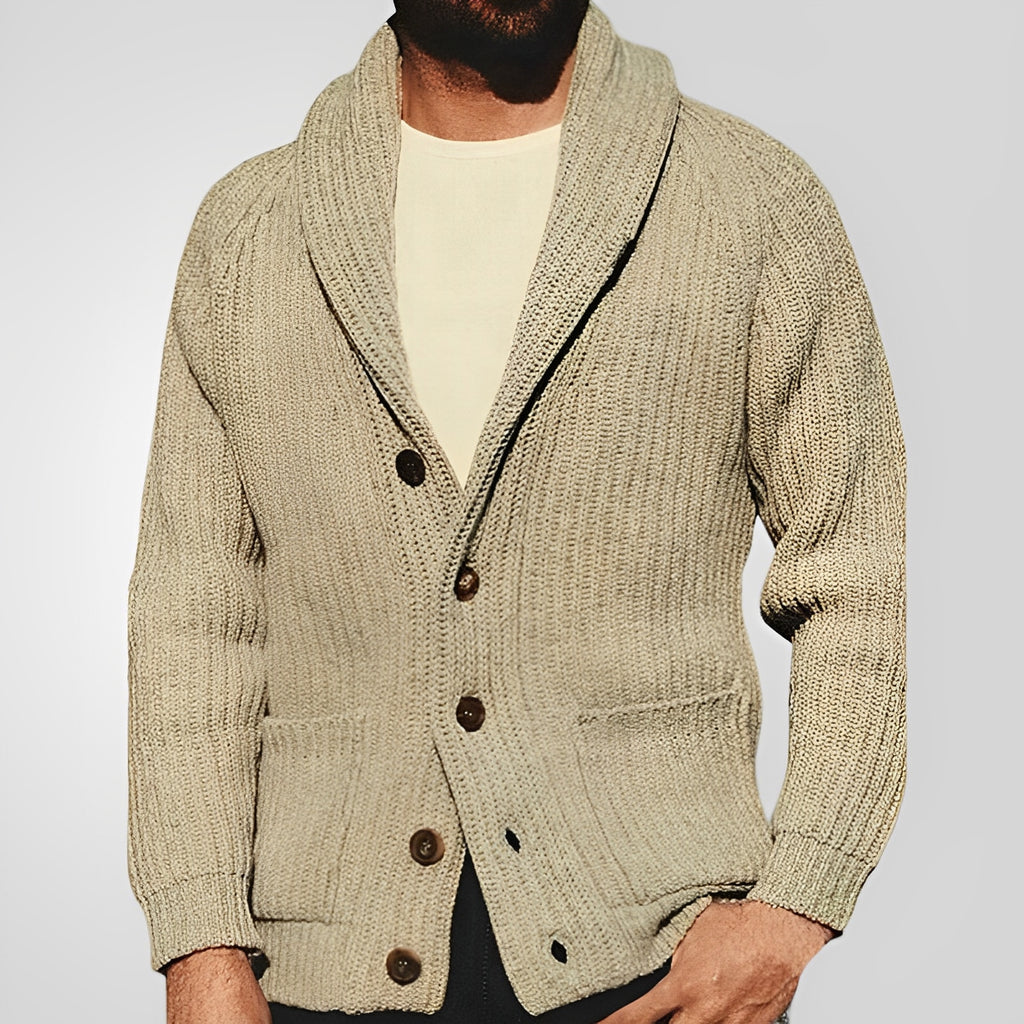 ZEVON — Men's Knit Cardigan with Lapel and Pockets