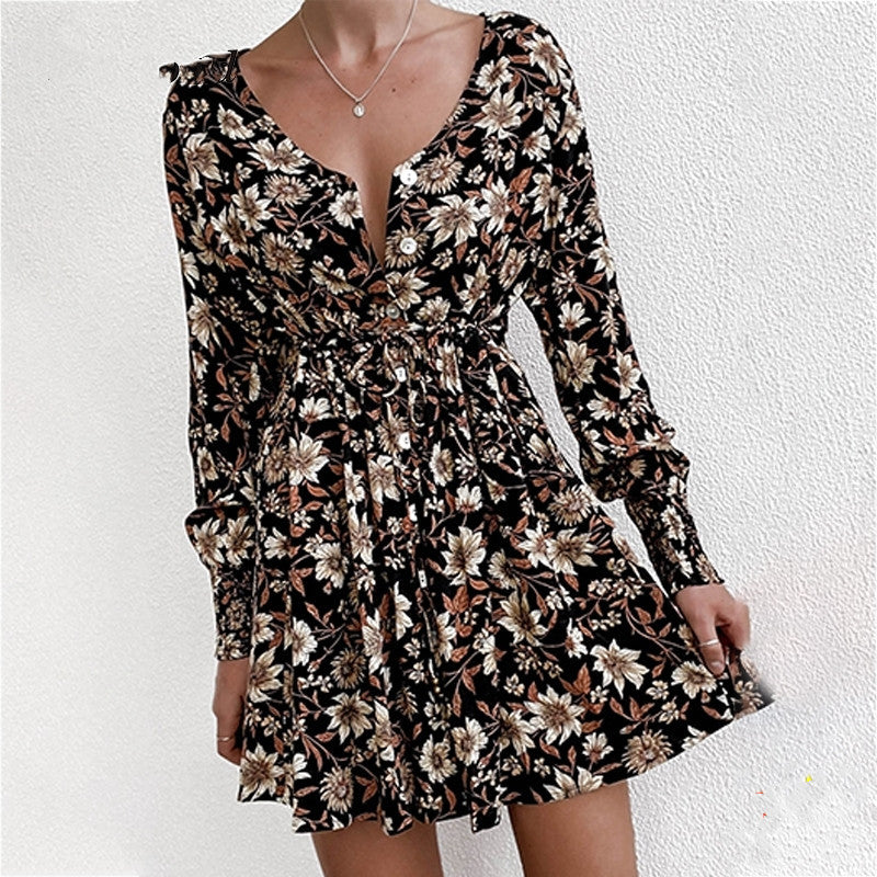 AXIA — Floral Maxi Dress with Soft Statement Drape