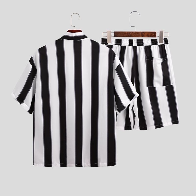 ELYRA — Men's Striped Kimono Set with Matching Shorts