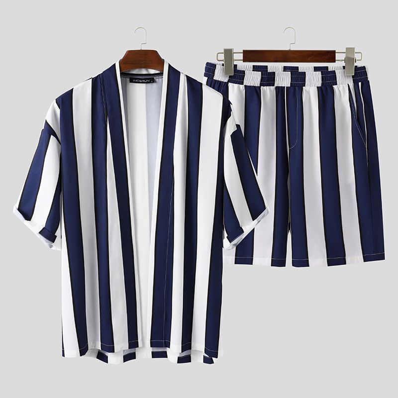 ELYRA — Men's Striped Kimono Set with Matching Shorts