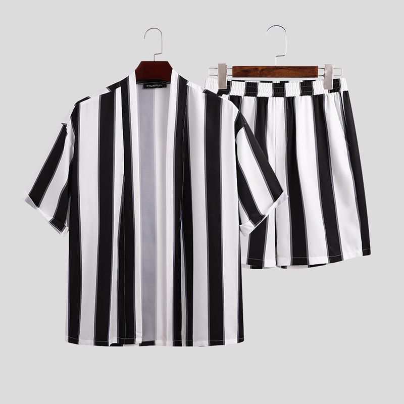 ELYRA — Men's Striped Kimono Set with Matching Shorts