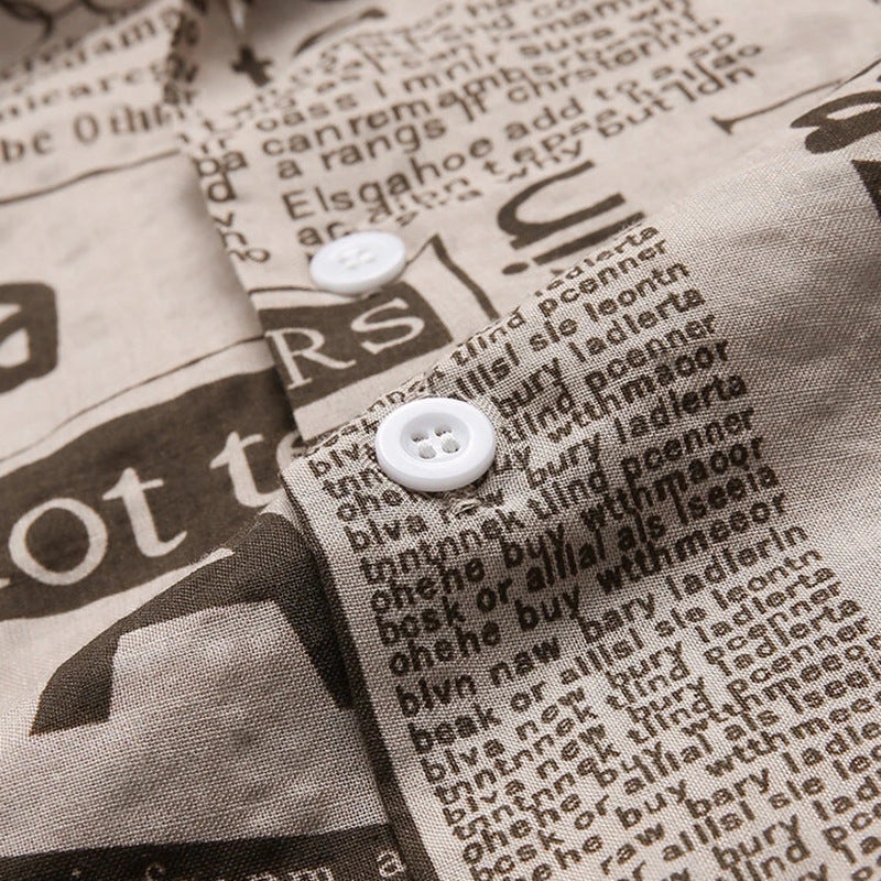 TAVE — Vintage Newspaper Print Short Sleeve Shirt with Sharp Detail