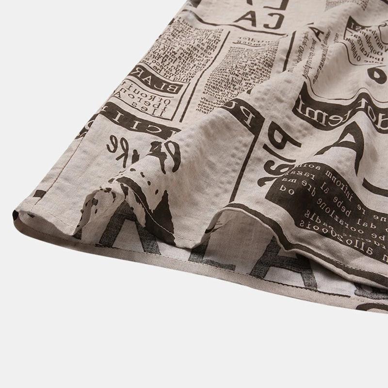 TAVE — Vintage Newspaper Print Short Sleeve Shirt with Sharp Detail