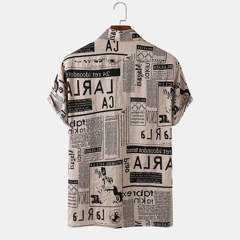 TAVE — Vintage Newspaper Print Short Sleeve Shirt with Sharp Detail