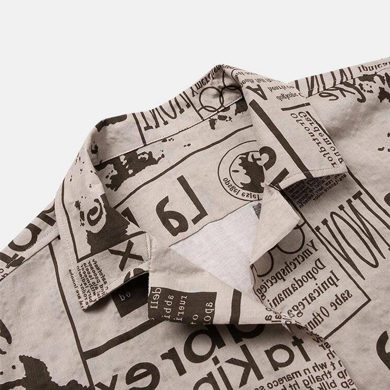 TAVE — Vintage Newspaper Print Short Sleeve Shirt with Sharp Detail