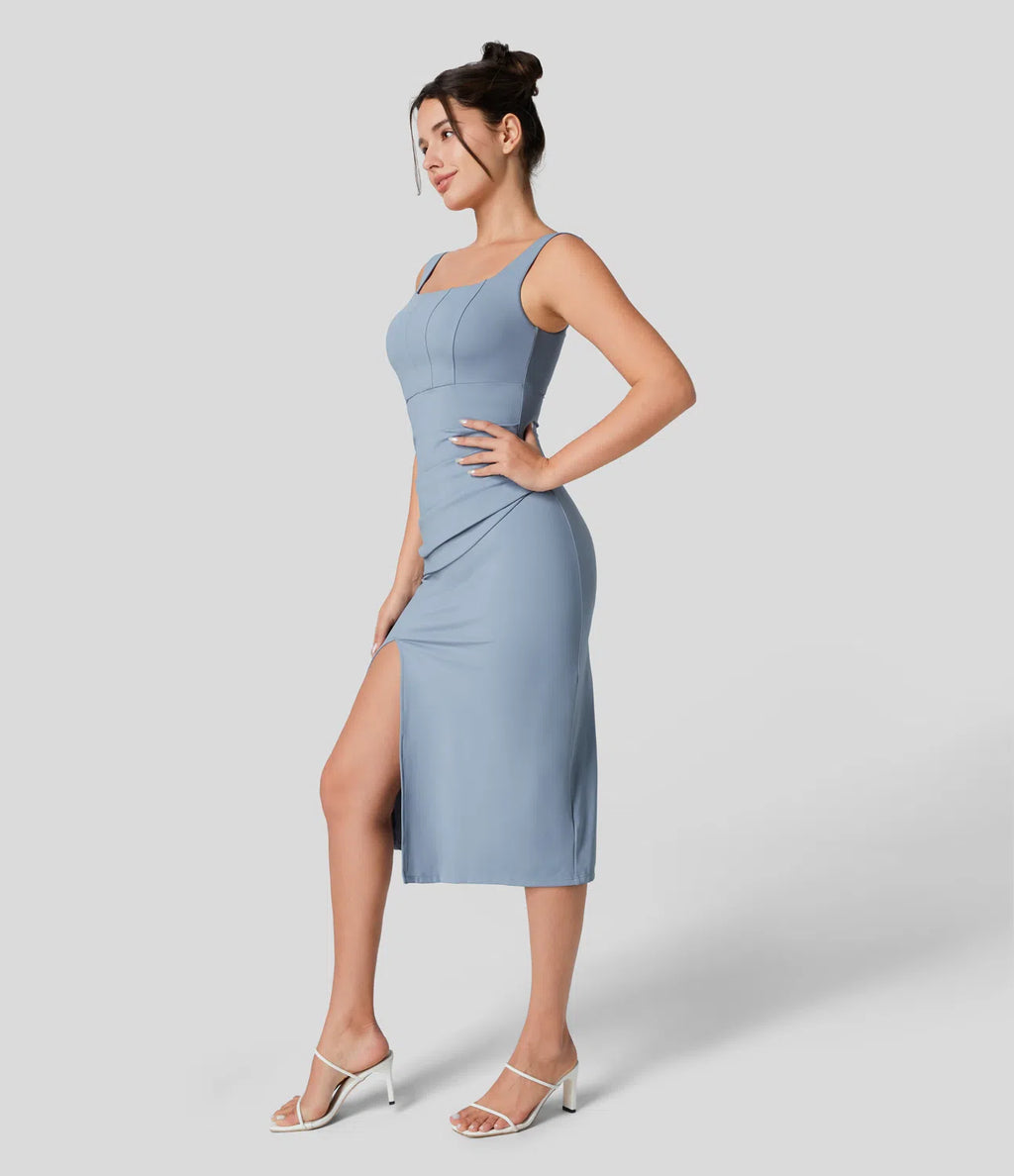 VANA — Square-Neck Midi Dress with Sculpted AURA Fit