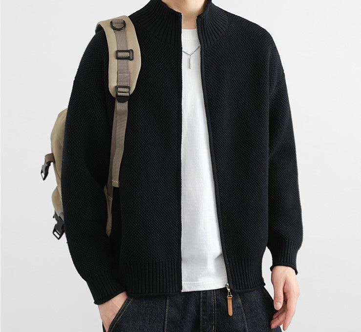 CELIRA — Zip-Up Knit Cardigan with High Stand Collar
