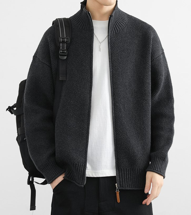 CELIRA — Zip-Up Knit Cardigan with High Stand Collar