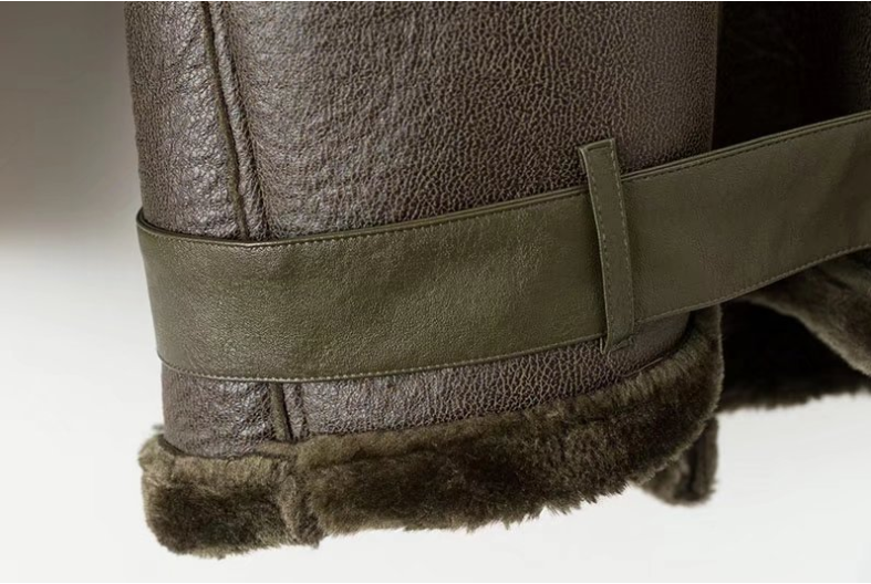 FENON — Faux Shearling Aviator Jacket with Belt Detail