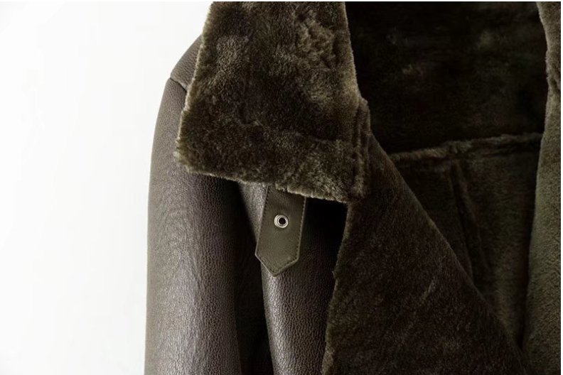 FENON — Faux Shearling Aviator Jacket with Belt Detail