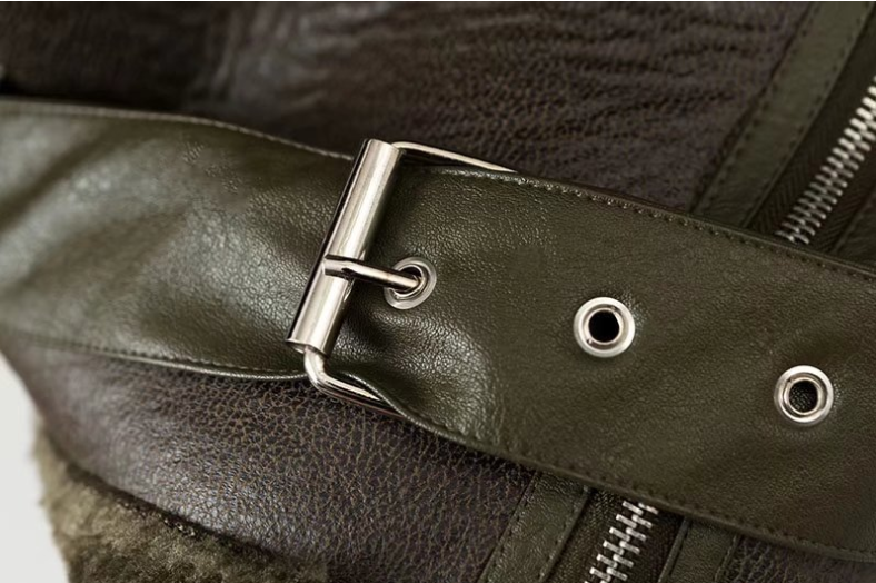 FENON — Faux Shearling Aviator Jacket with Belt Detail