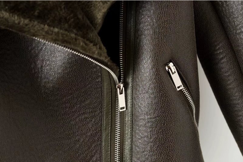 FENON — Faux Shearling Aviator Jacket with Belt Detail