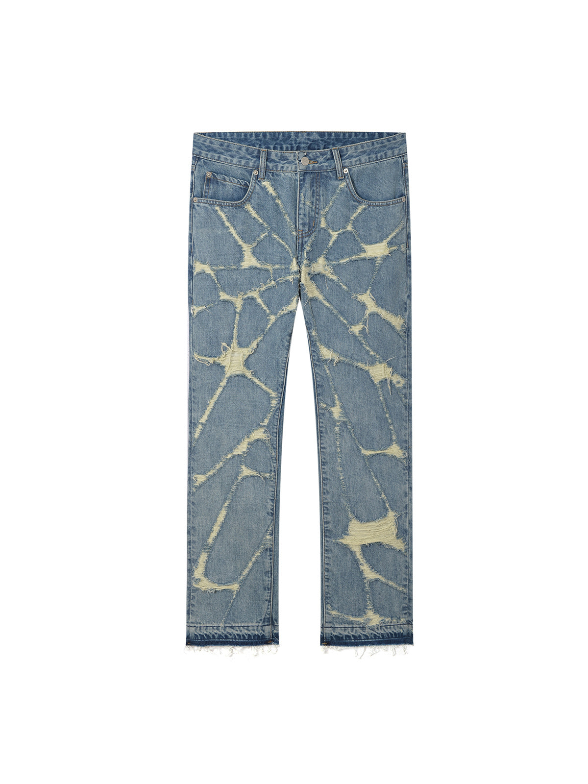 MAVIRA — Men's Distressed Spider Web Straight-Leg Jeans