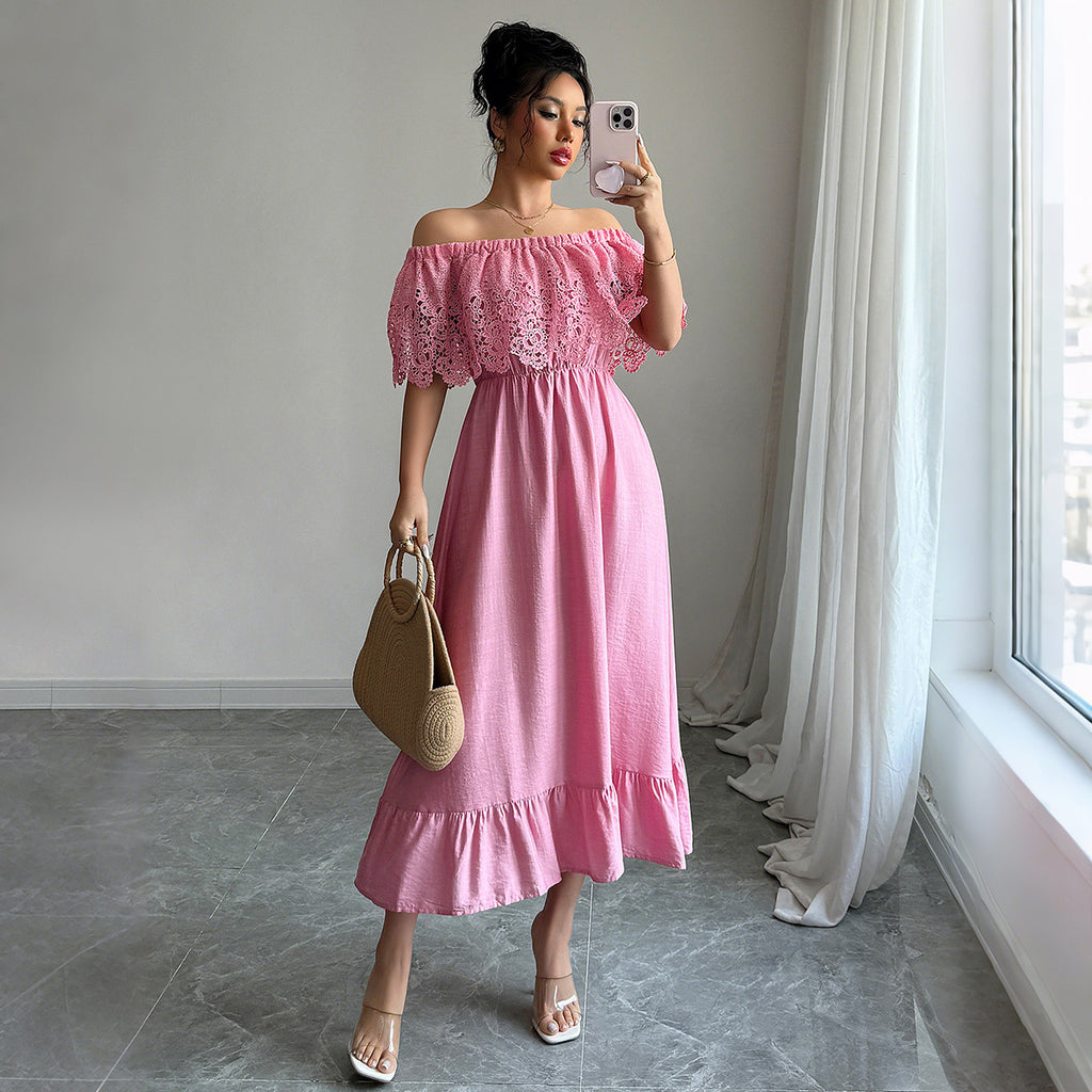 LYRIA — Off-Shoulder Lace Dress with Clean AURA Shape