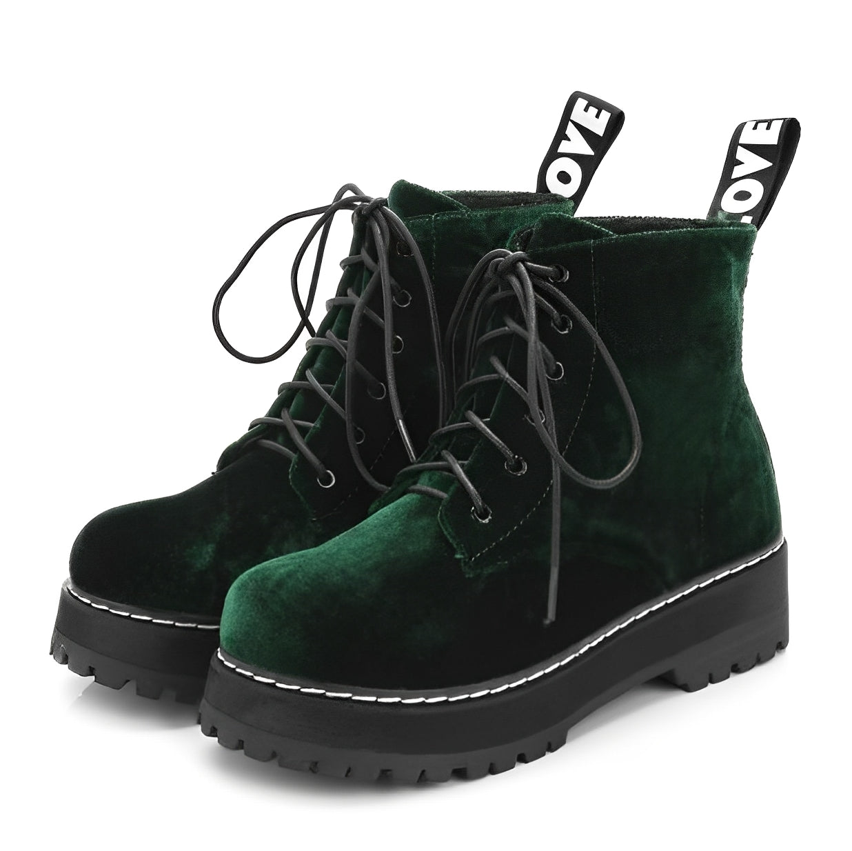 NOVEN — Women's Velvet Platform Lace-Up Ankle Boots
