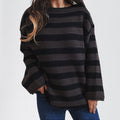 NOVIN — Women's Off-Shoulder Striped Knit Sweater with Sharp Detail