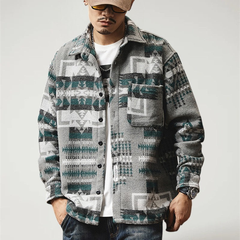 CELE — Men's Oversized Aztec Fleece Shirt Jacket with Sharp Detail