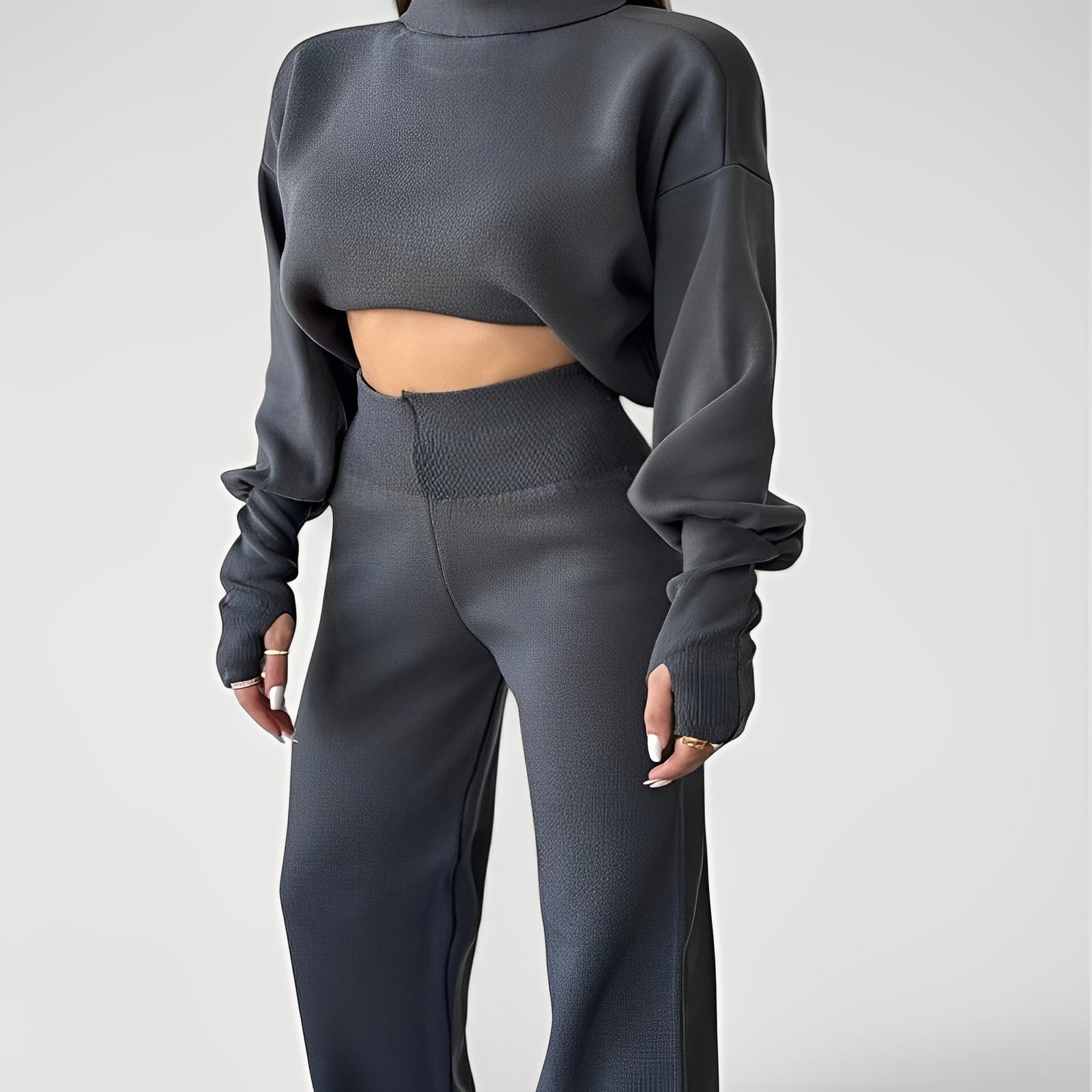 LYRINN — Women's Turtleneck Knit Set with Wide-Leg Pants