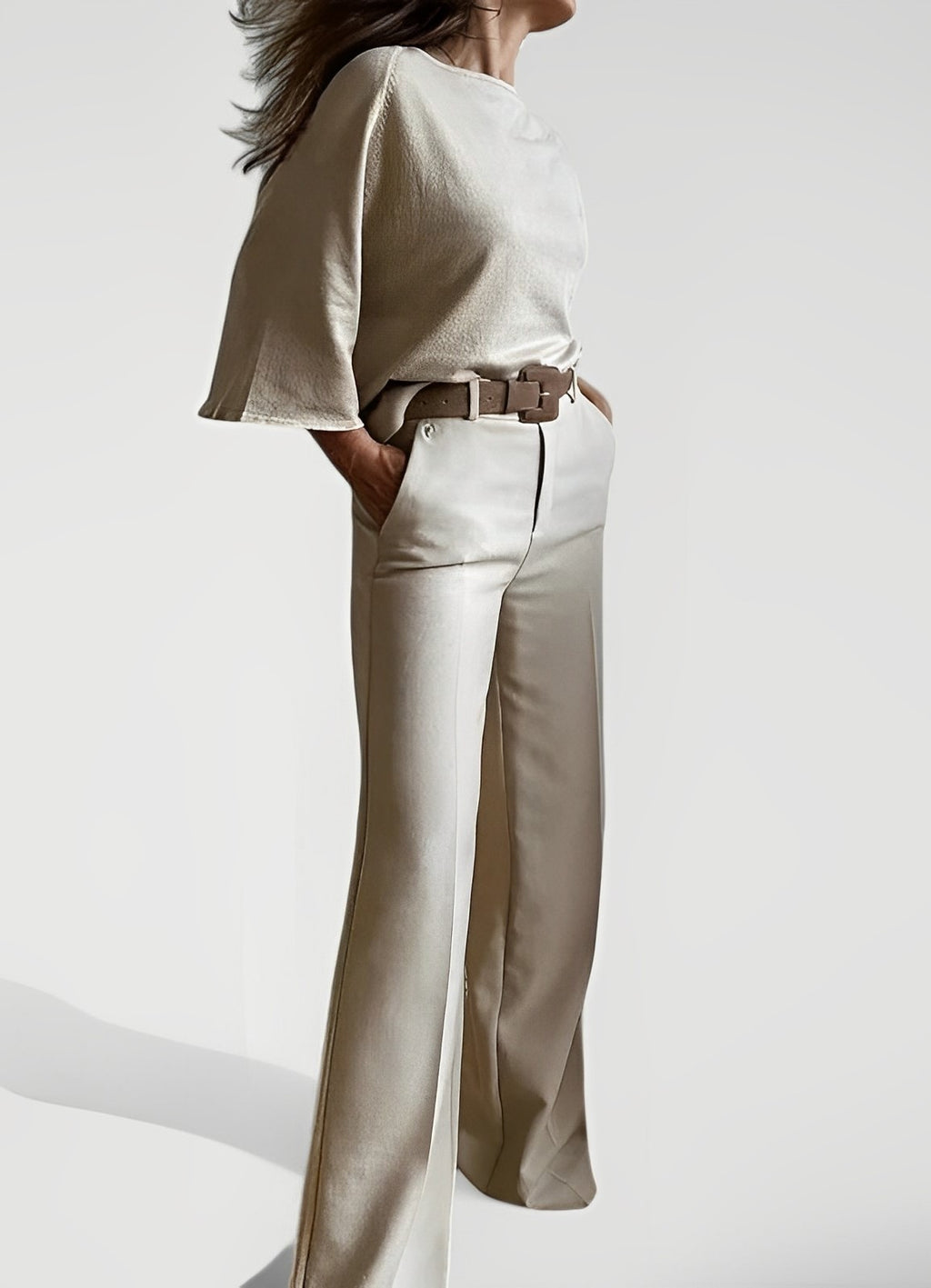 CENEN — Women's Batwing Top and Wide-Leg Pant Set with Sharp Detail