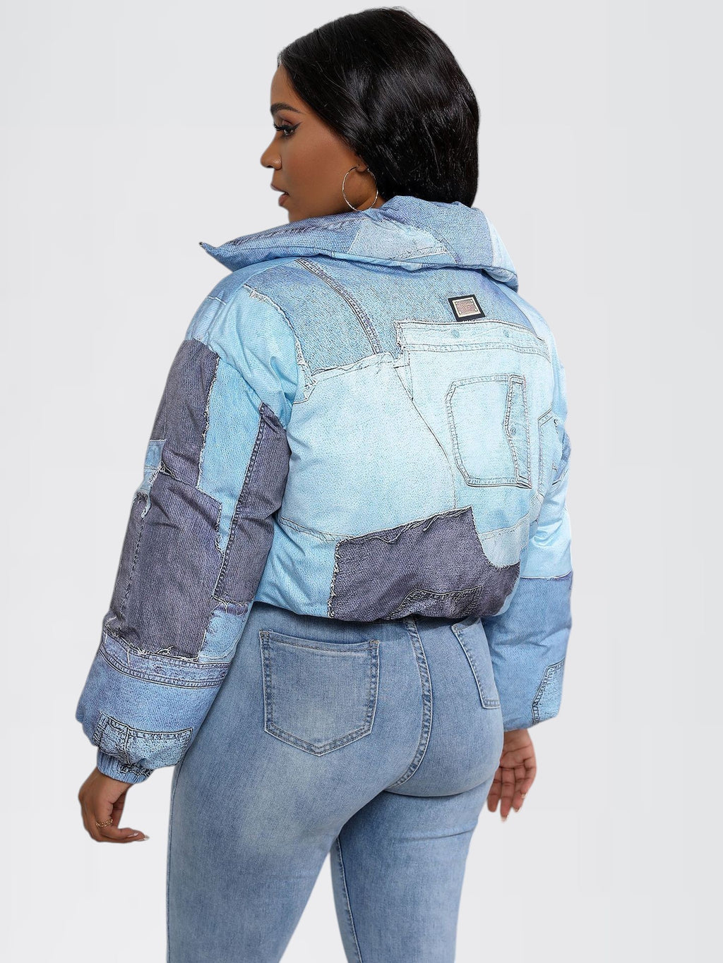 CELEL — Cropped Patchwork Denim Puffer Jacket for Women
