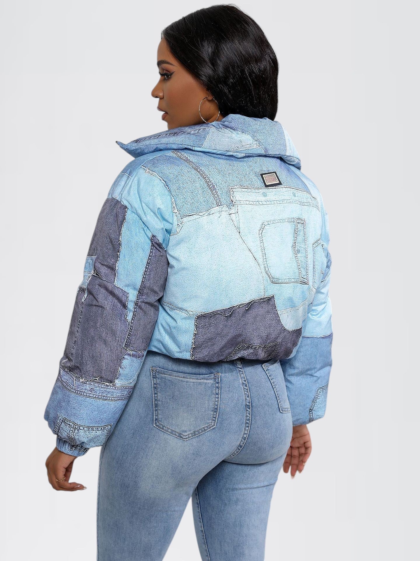 CELEL — Cropped Patchwork Denim Puffer Jacket for Women