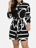 NOVON — Women's Graphic Button-Front Shirt Dress with Sharp Detail