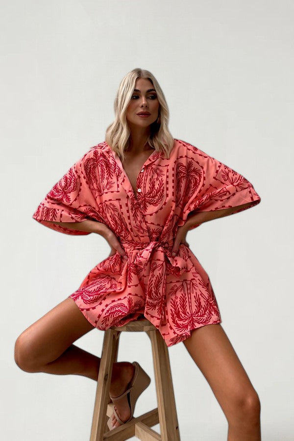 LYRRA — Women's Printed Lace-Up Jumpsuit in Wide-Leg Fit