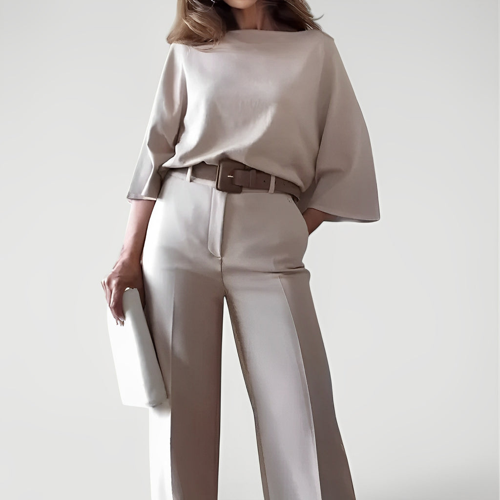 CENEN — Women's Batwing Top and Wide-Leg Pant Set with Sharp Detail