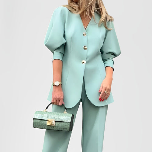 AERVEN — Women's Lantern-Sleeve Blazer and Wide-Leg Set