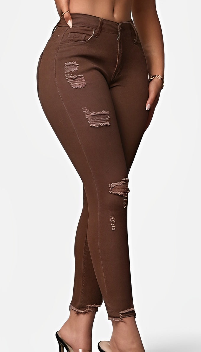 MORON — Women's Distressed Straight-Leg Denim Jeans