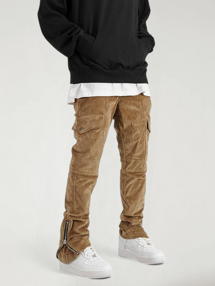 VANIO — Men's Corduroy Slim Cargo Jogger Pants with Zip Detail