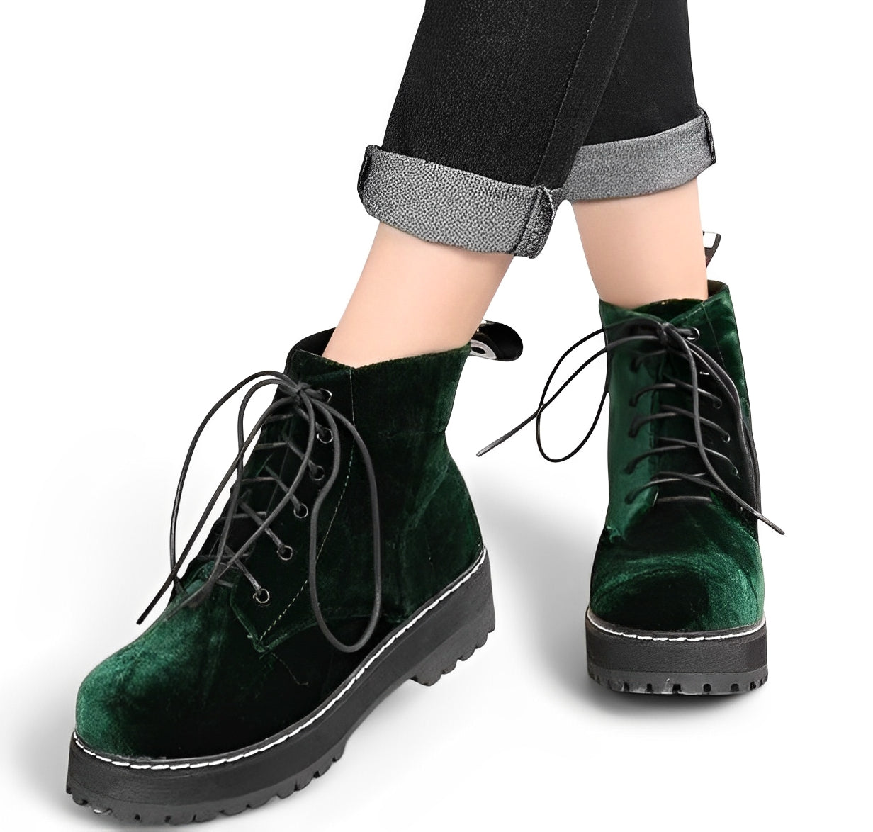 NOVEN — Women's Velvet Platform Lace-Up Ankle Boots