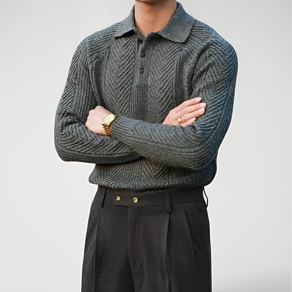 CELORA — Men's Textured Knit Polo Sweater Pullover