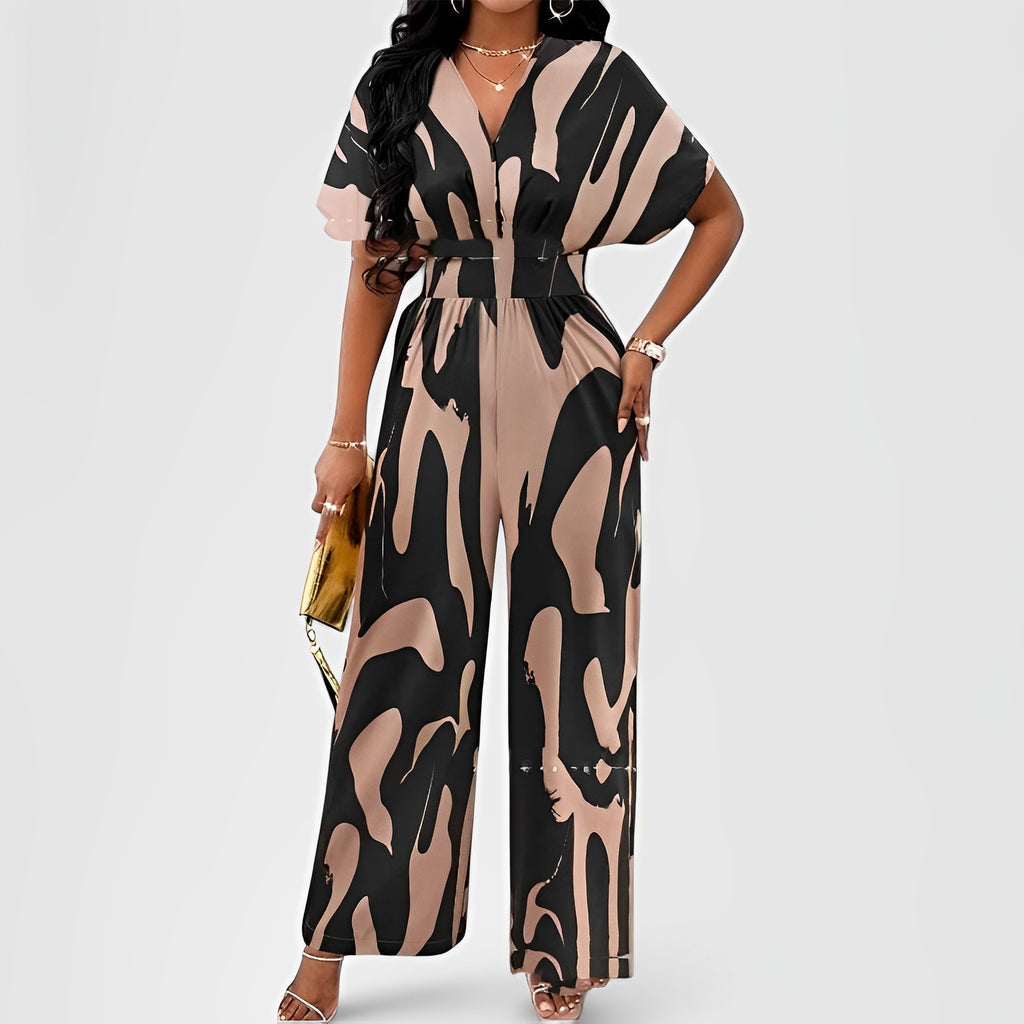 NOXA — Printed Belted Wide-Leg Jumpsuit for Women with Sharp Detail