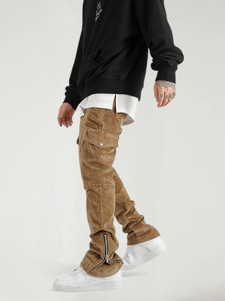 VANIO — Men's Corduroy Slim Cargo Jogger Pants with Zip Detail