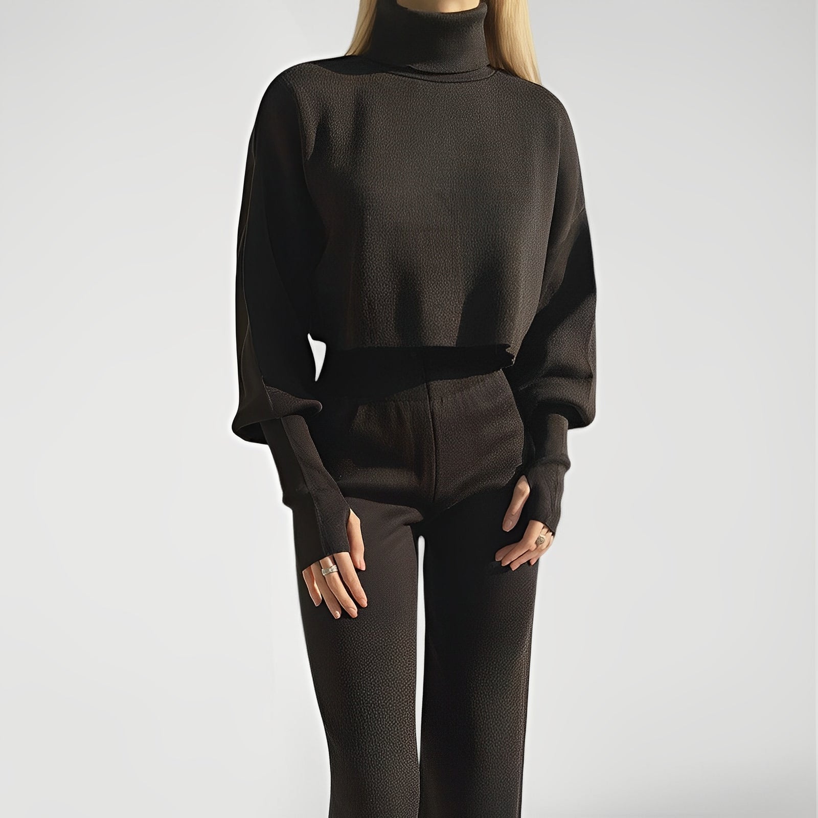 LYRINN — Women's Turtleneck Knit Set with Wide-Leg Pants
