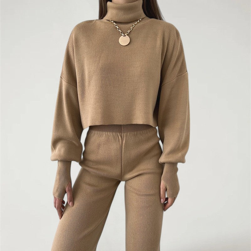 LYRINN — Women's Turtleneck Knit Set with Wide-Leg Pants