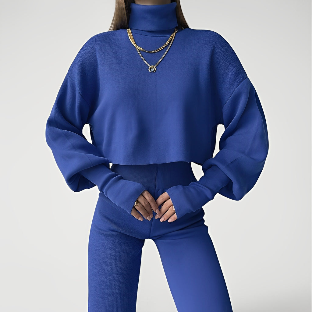 LYRINN — Women's Turtleneck Knit Set with Wide-Leg Pants