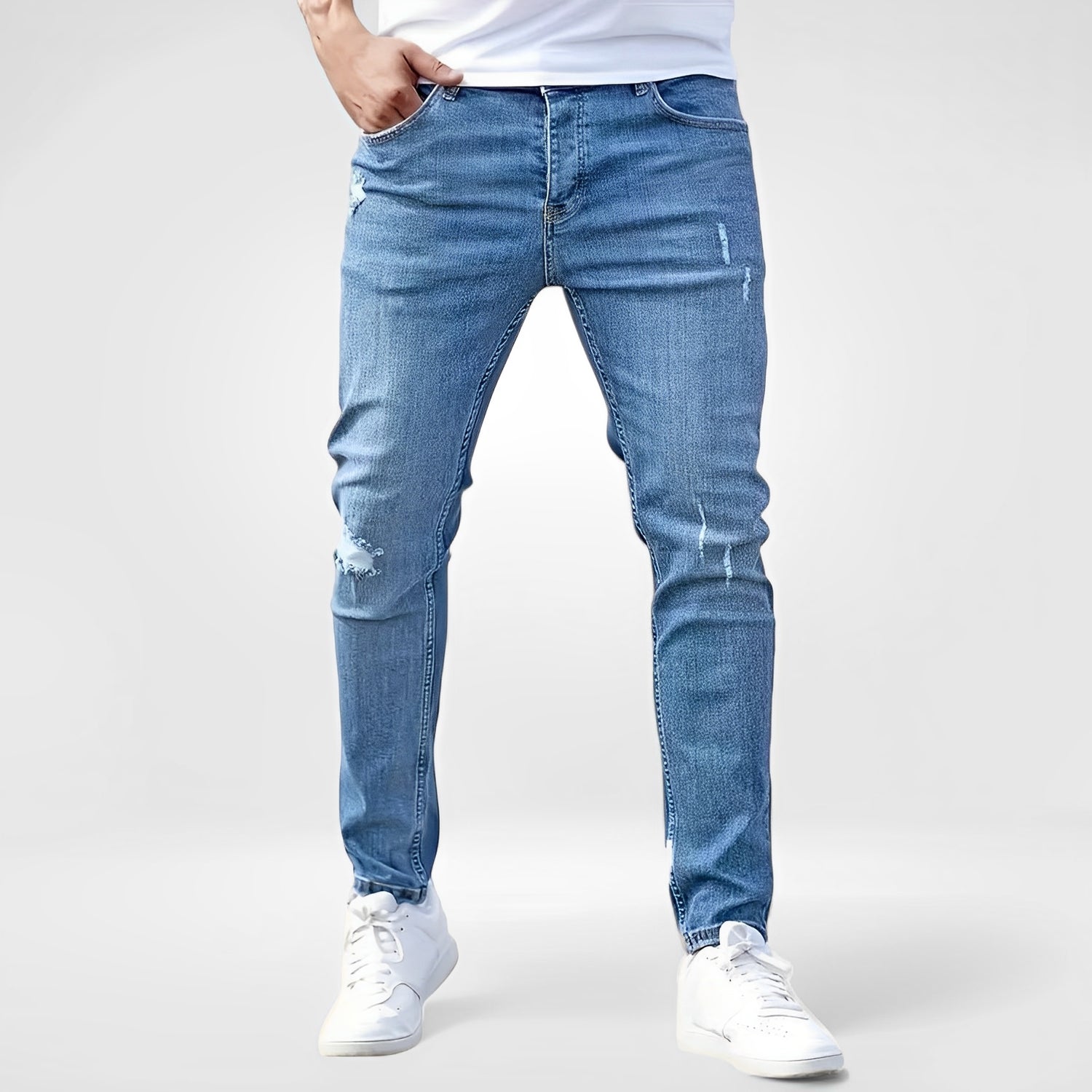 VARARA — Men's Slim-Fit Stretch Jeans in Washed Denim