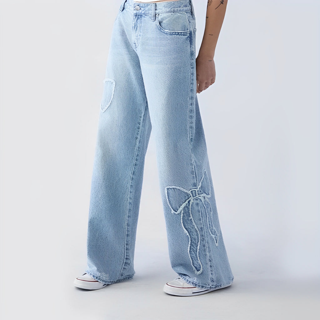 COREON — Women's Embroidered Butterfly Baggy Jeans with Street Edge