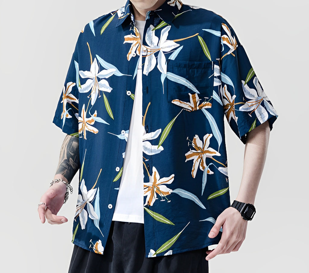 BRAVIA — Men's Retro Floral Vacation Button-Up Shirt