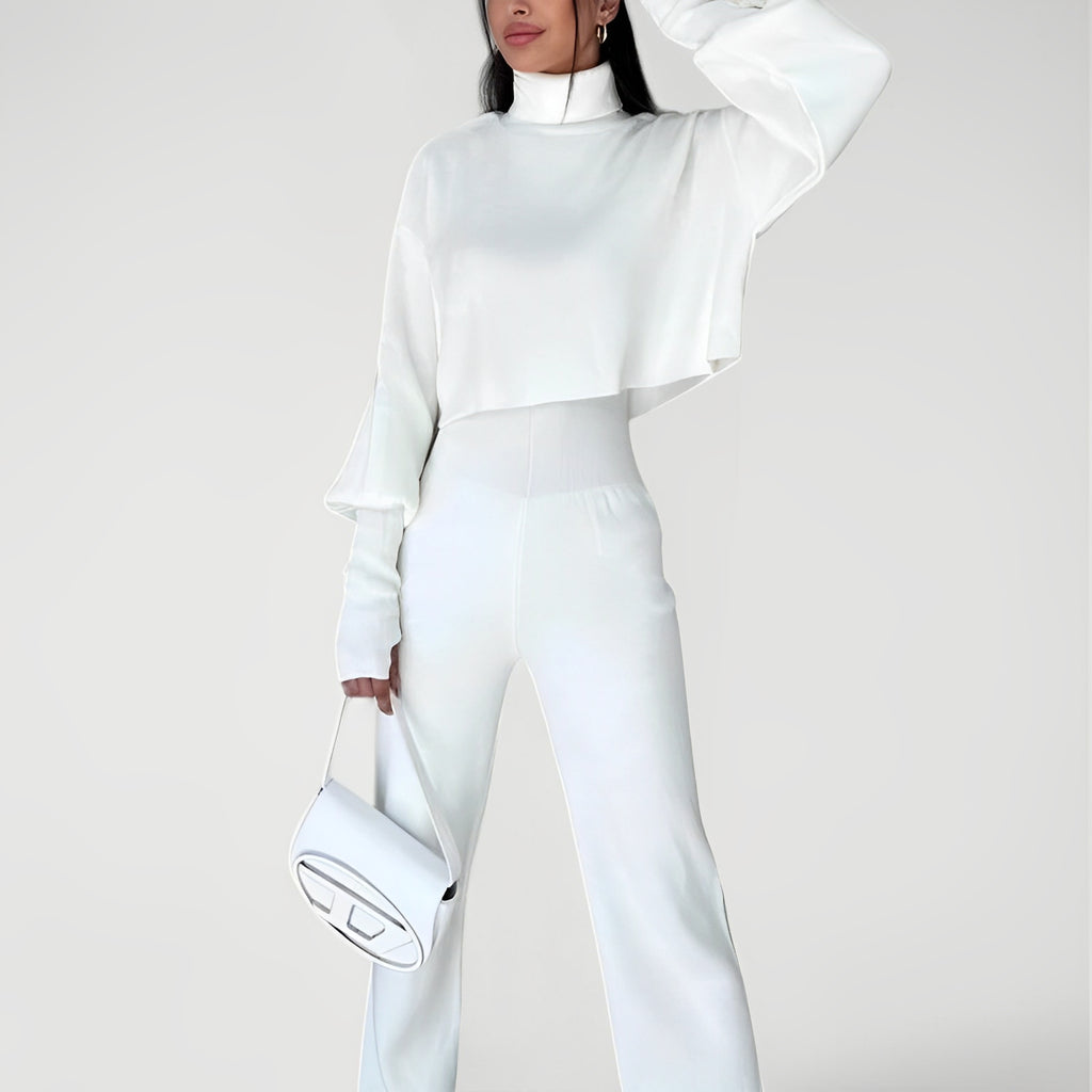 LYRINN — Women's Turtleneck Knit Set with Wide-Leg Pants
