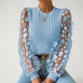 DRAONN — Floral Mesh Sleeve Ribbed Knit Top for Women