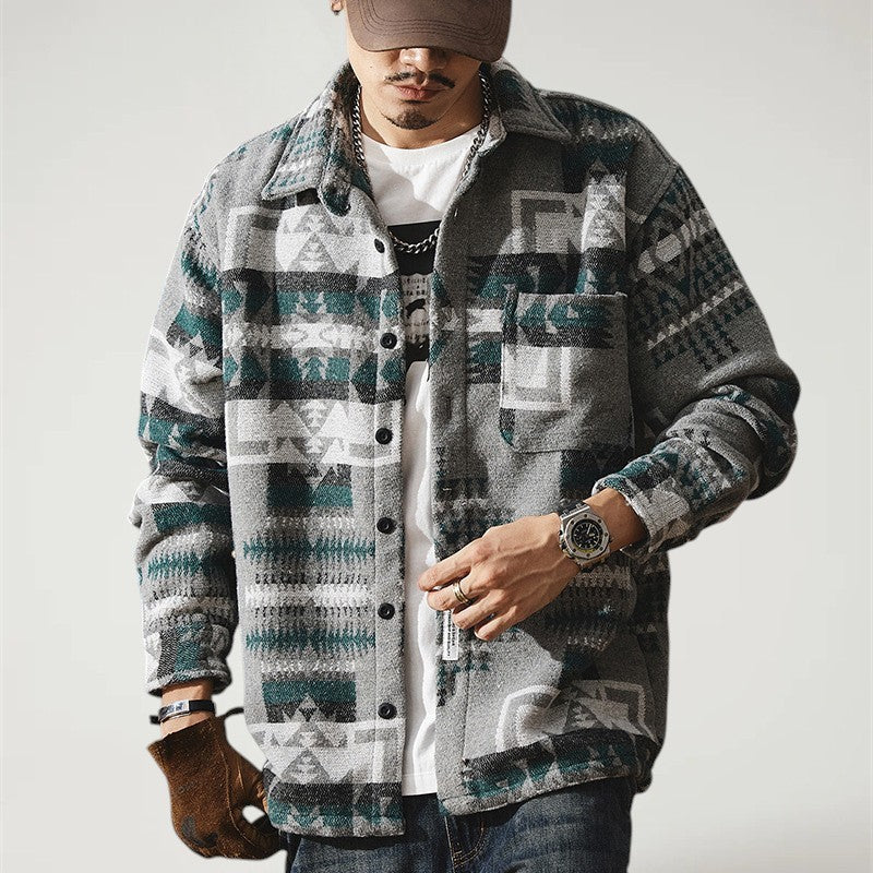 CELE — Men's Oversized Aztec Fleece Shirt Jacket with Sharp Detail
